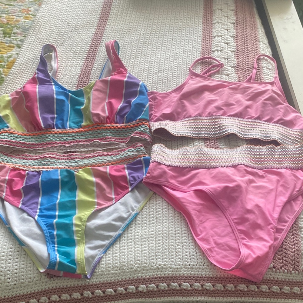 Colorful Striped and Pink Bikini Set